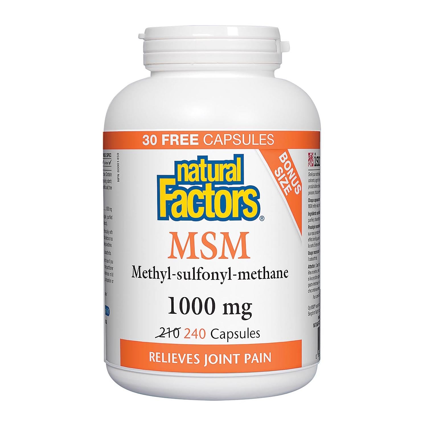 Natural Factors MSM (1000mg) (240 Capsules) Bonus Size - Lifestyle Markets